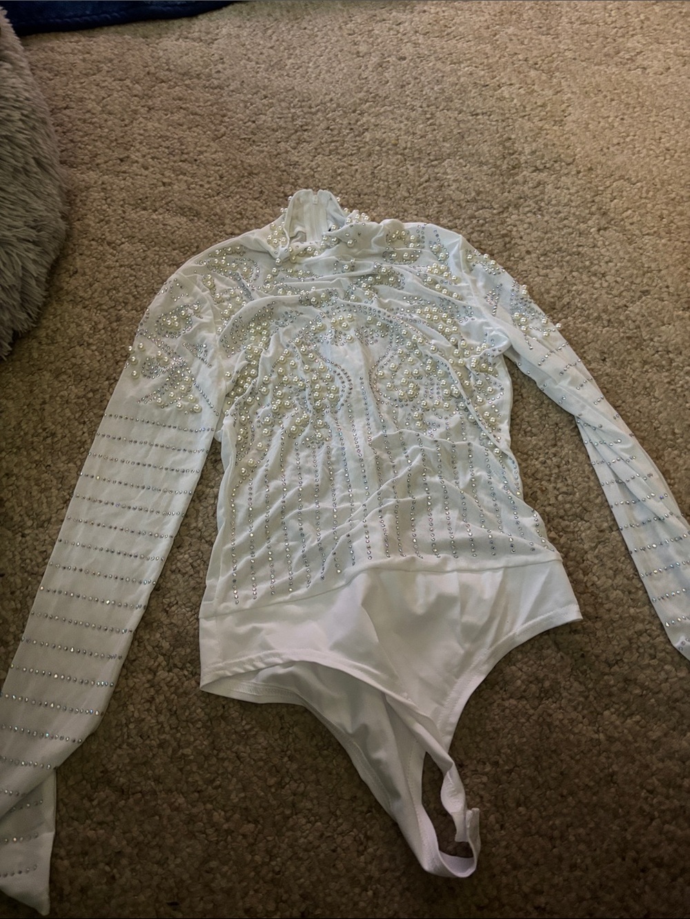 Embellished White Long-Sleeve Bodysuit